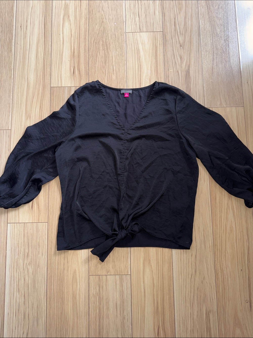 Vince Camuto Black V-Neck Tie-Front Women's Top